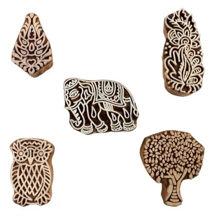 Set of 5 Piece New Mix Wooden Printing Blocks